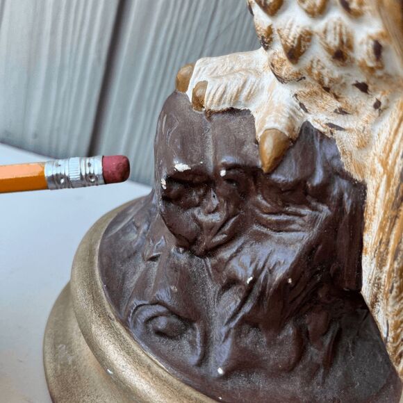 VTG 1973 Hand-Painted Ceramic Owl Sculpture Signed Artist Gold Base Retro Decor - Picture 4 of 9